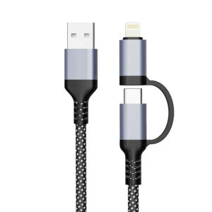 PJ-MC002(HQ/PM)Factory OEM Nylon Braided USBA - Type C and Lighting Cable 3A