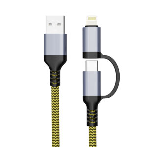 PJ-MC002K(HQ/PM)Factory OEM Nylon Braided Kevlar USBA - Type C and Lighting Cable 3A