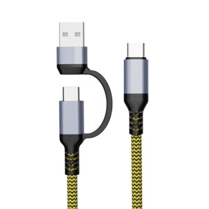 PJ-MC003K(HQ/PM)Factory OEM Nylon Braided Kevlar USBA + Type C To Type-C Cable 2A-3A