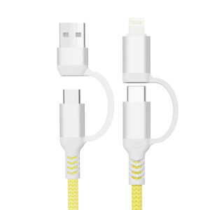 PJ-MC005K(HQ/PM)Factory OEM Nylon Braided Kevlar USBA + Type C To Type-C+Lighting Cable 2A-3A