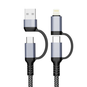 PJ-MC005(HQ/PM)Factory OEM Nylon Braided USBA + Type C To Type-C+Lighting Cable 2A-3A