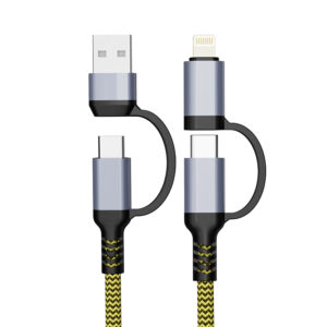 PJ-MC005K(HQ/PM)Factory OEM Nylon Braided Kevlar USBA + Type C To Type-C+Lighting Cable 2A-3A