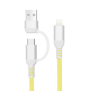 PJ-MC004K(HQ/PM)Factory OEM Nylon Braided Kevlar USBA + Type C To Lighting Cable 2A-3A