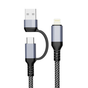 PJ-MC004(HQ/PM)Factory OEM Nylon Braided USBA + Type C To Lighting Cable 2A-3A