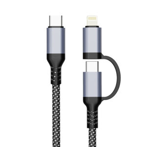 PJ-MC001(HQ/PM)Factory OEM Nylon Braided USB Type-C to C+Lightning Cable 3A