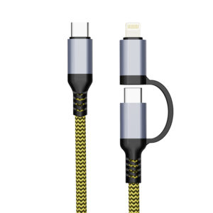 PJ-MC001K(HQ/PM)Factory OEM Nylon Braided Kevlar USB Type-C to C+Lightning Cable 3A